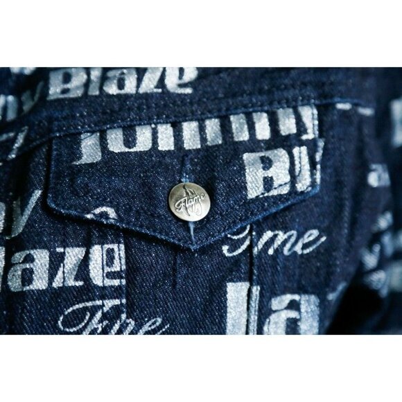 Vintage Johnny Blaze Flame Dark Denim All Over Print Women's Jacket M - Picture 6 of 12